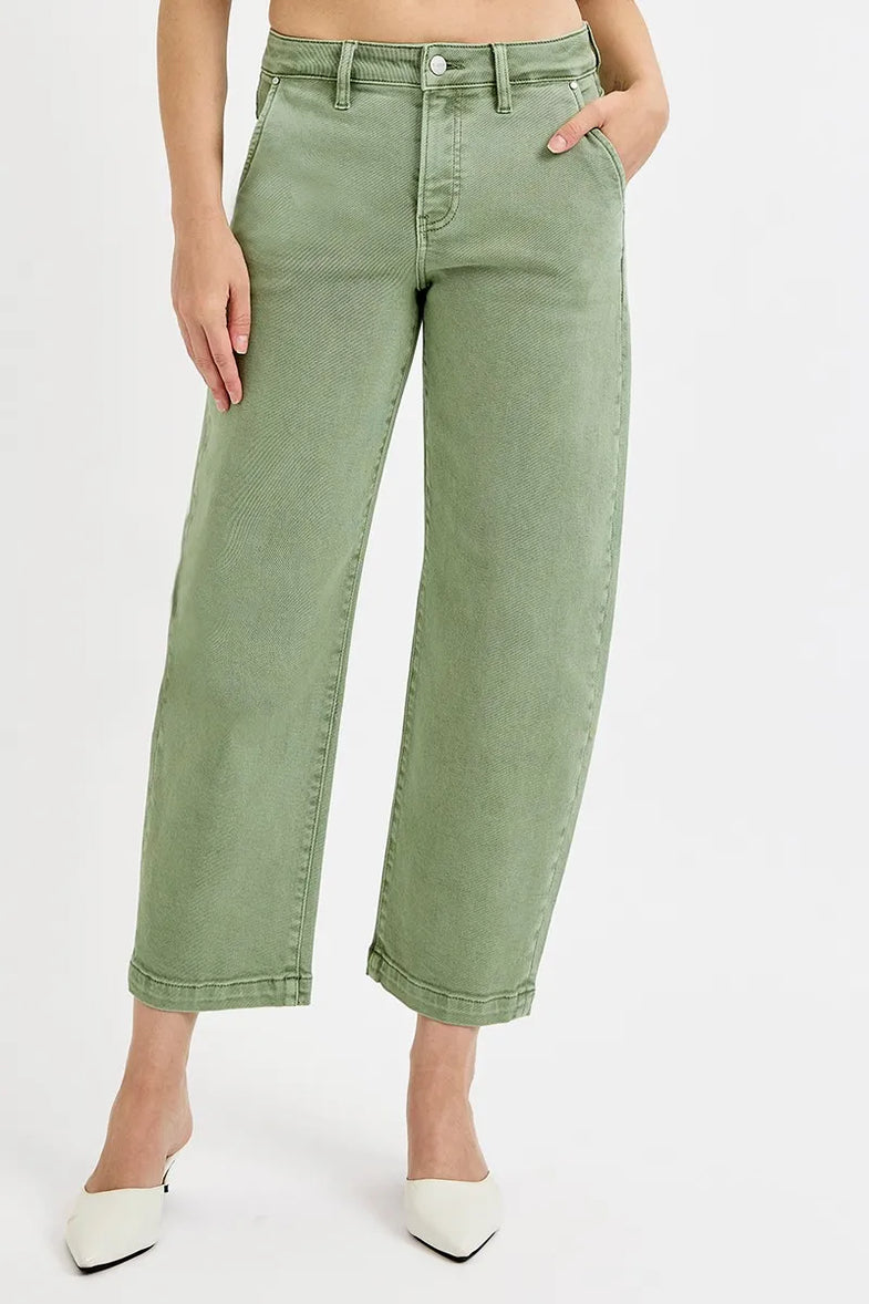 RISEN Full Size Tummy Control High Rise Crop Barrel Jeans Plus Size - SwagglyLife Home & Fashion
